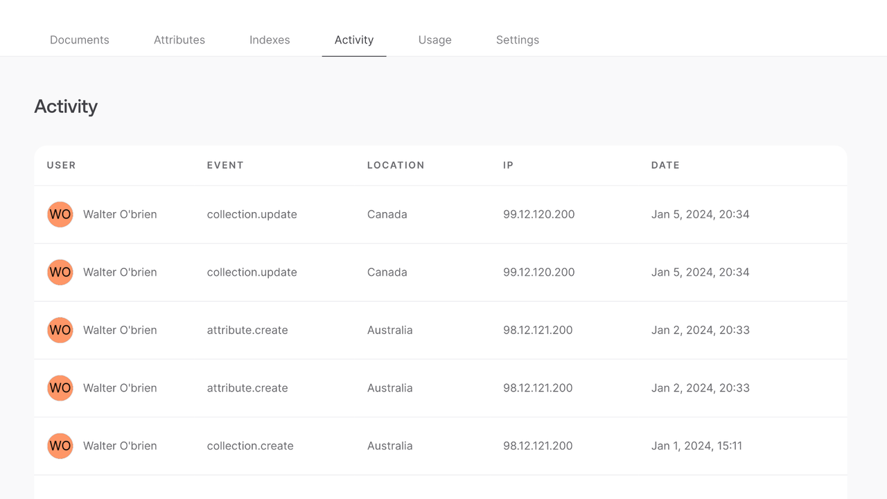 Project settings screen