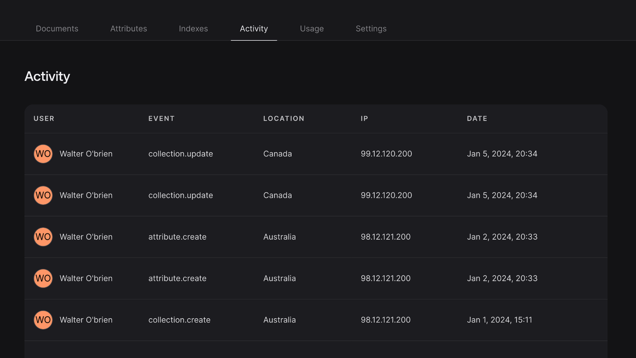 Project settings screen