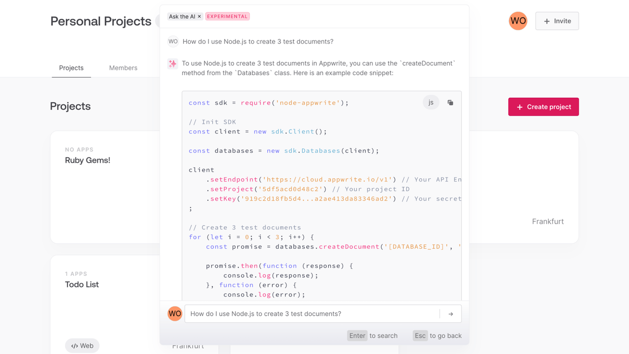 Using Appwrite Assistant's AI features