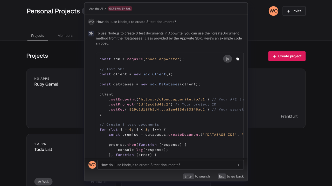 Using Appwrite Assistant's AI features