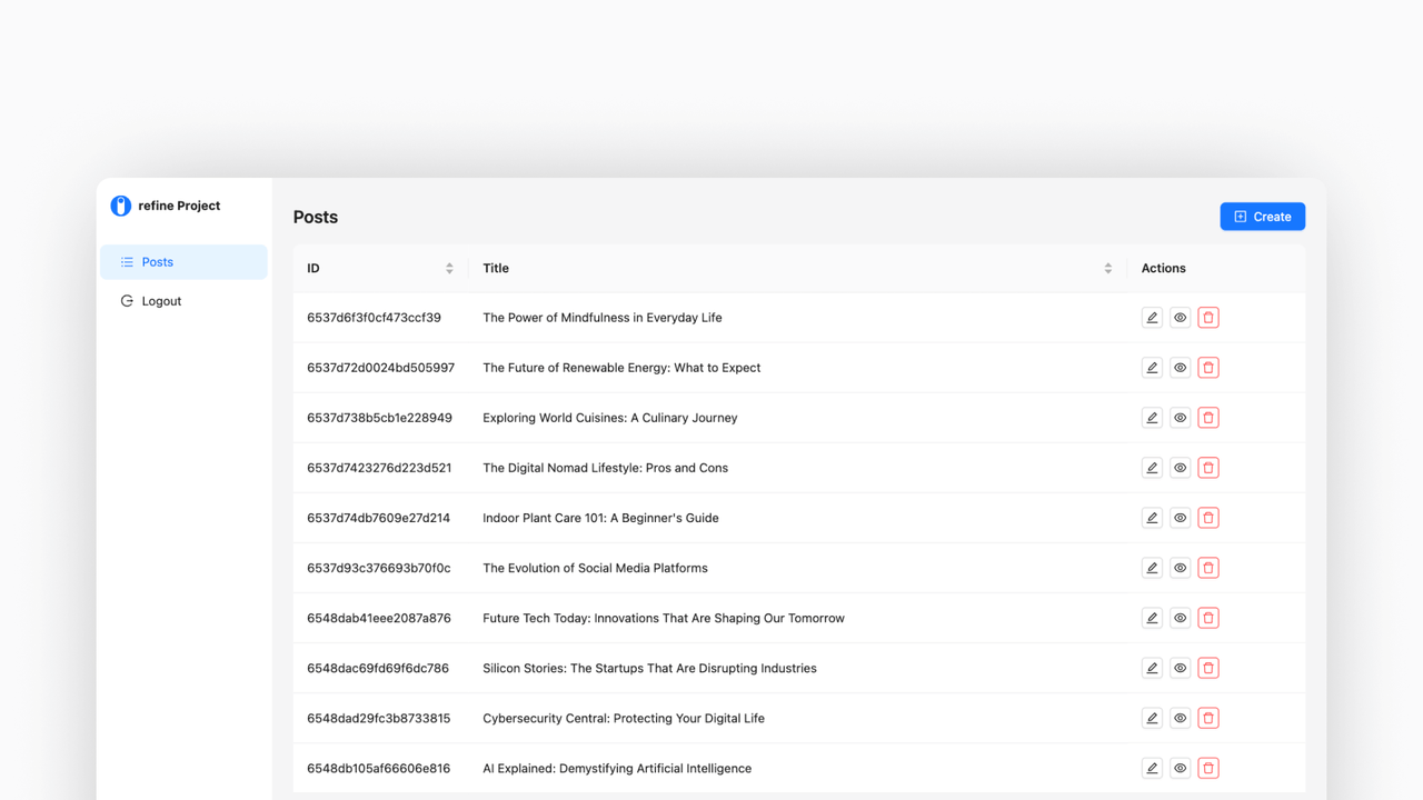 Create project screen