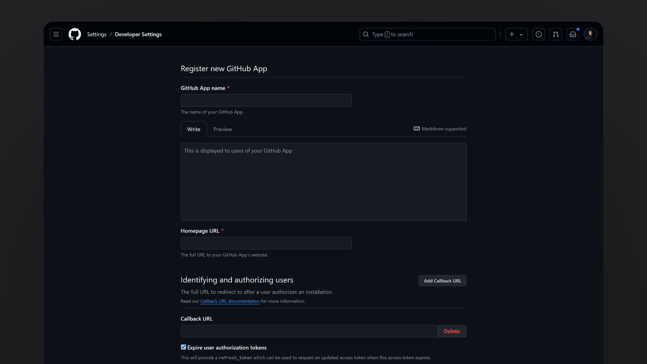 Create new GitHub app