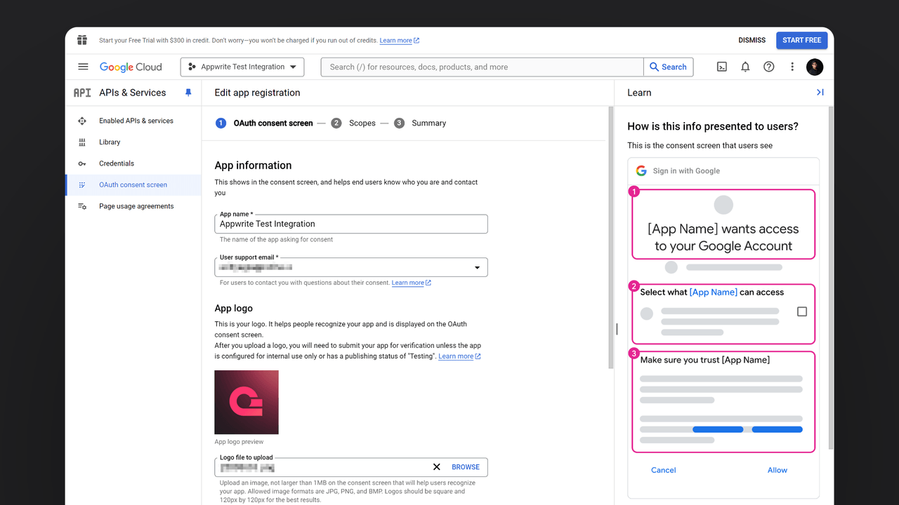 OAuth consent screen