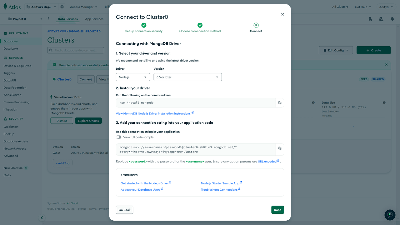 MongoDB Atlas connection string