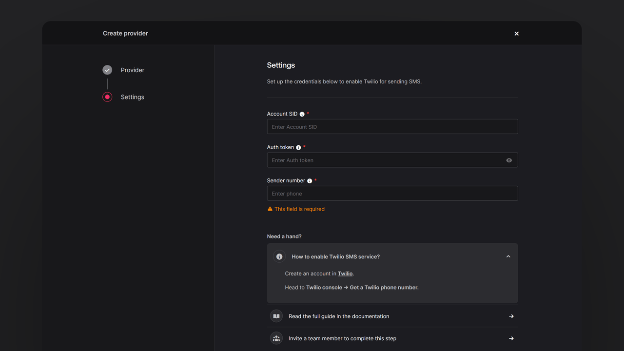 Twilio provider config