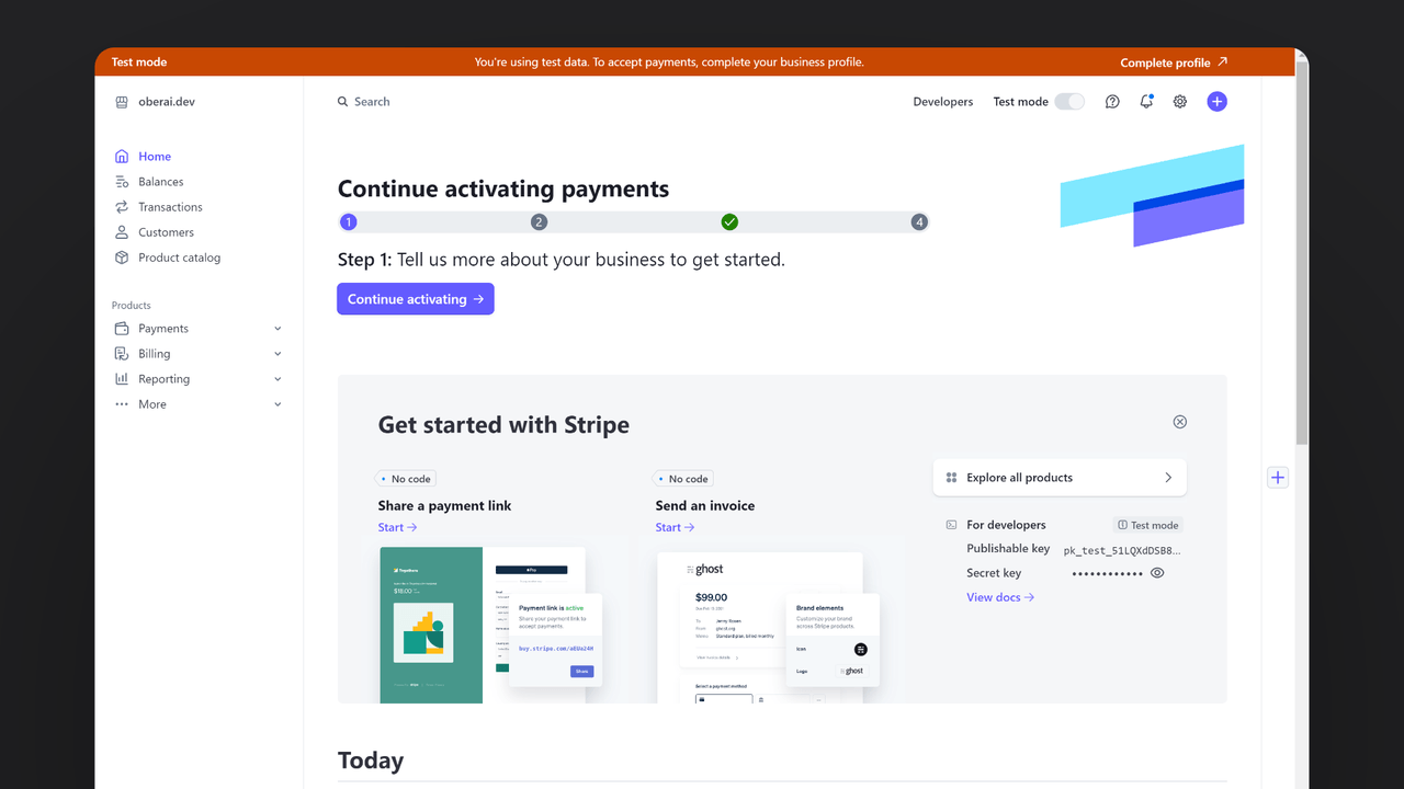 Stripe dashboard
