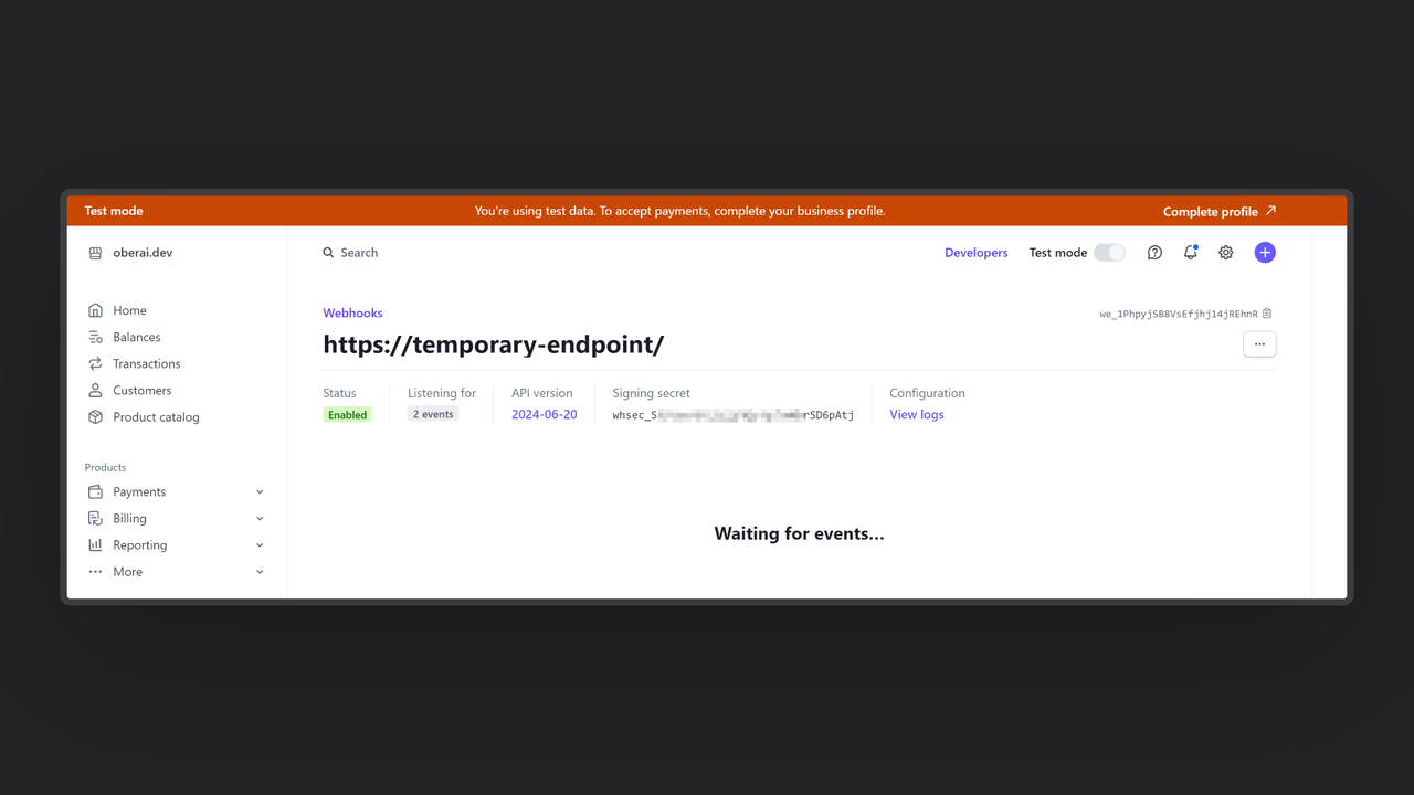 Stripe webhooks